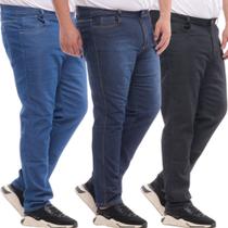 Kit 3 Calça Jeans Plus Size Denim Homem C Elastano 50 À 56 Jeasn
