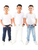 Kit 3 Calça Jeans Sarja Juvenil Menino Sport Fino Com Ajuste na Cintura