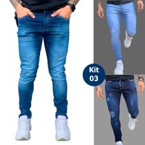 Kit 3 Calça Jeans Sarja Masculina Skinny Slim com Elastano