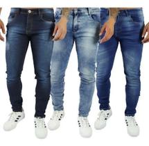 Kit 3 Calça Jeans Sarja Masculina Skinny Slim Lycra + Cores - Daze Modas