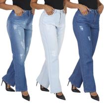 Kit 3 Calça Jeans Wide Leg Moda Feminina Premium Pantalona - Daze Modas