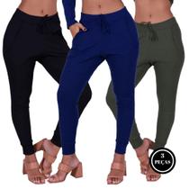 Kit 3 Calça Jogger Canelada Feminina Confi - c12 KIT 3 VERA PRETA AZUL VERDE