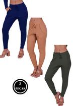 Kit 3 Calça Jogger Canelada Inverno Feminina Comfy Vera AZUL BEGE VERDE