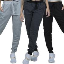 KIT 3 Calça Jogger Moletom WLS Modas Básico Frio Flanelado Moda Casual Feminina Inverno Confortavel KIT 3 Calça Jogger Moletom WLS Modas Básico Frio Flanelado Moda Casual Feminina Inverno Confortavel