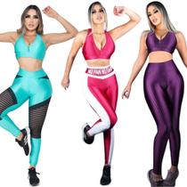 Kit 3 Calça leg fitness 3D feminina cintura alta academia