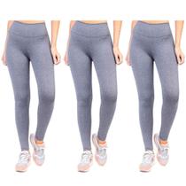 Kit 3 Calça Legging Academia Feminina Fitness Preta Cinza Dia a dia Cós alto Grossa Caminhada