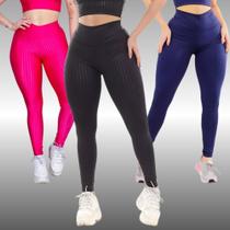 Kit 3 Calça Legging Feminina Academia 3D Cintura Alta Treino