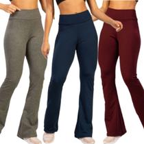 KIT 3 Calça Legging Flare Peluciada WLS Modas Boca de Sino Bailarina Cintura Alto Moda Fitness