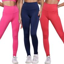 KIT 3 Calça Legging Lisa Bella Fiore Cós Alto Roupa Para Academia Treino Moda Fitness