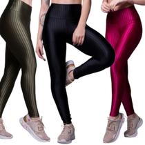 KIT 3 Calça Legging New Zig 3D Bella Fiore Poliamida Cós Alto Academia Moda Fitness Feminina