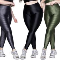 KIT 3 Calça Legging Plus Size New Zig 3D Bella Fiore Poliamida Cós Alto Academia Moda Fitness