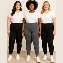 Kit 3 Calça Legging Plus Size Reforçada Suplex Cintura Alta
