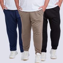 Kit 3 Calça Moletinho Sem Punho Masculina Plus Size