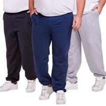 Kit 3 Calça Moletom Masculina Plus Size Jogger Punho Fit