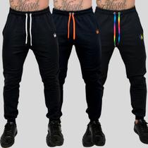 Kit 3 Calça Moletom Masculina Skinny Slin Sport Coroa e Cordão Kit 3 Calça Moletom Masculina Skinny Slin Sport Coroa e Cordão