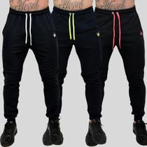 Kit 3 Calça Moletom Masculina Skinny Slin Sport Coroa e Cordão Kit 3 Calça Moletom Masculina Skinny Slin Sport Coroa e Cordão