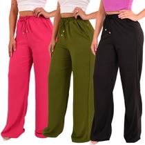 Kit 3 Calça Pantalona Feminina Cintura Alta Tendência Larga Altíssima Qualidade