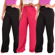 Kit 3 Calça Pantalona Feminina Cintura Alta Tendência Larga Altíssima Qualidade - Lori Modas