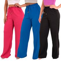 Kit 3 Calça Pantalona Feminina Cintura Alta Tendência Larga Altíssima Qualidade