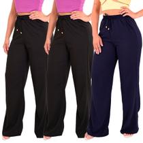 Kit 3 Calça Pantalona Feminina Cintura Alta Tendência Larga Altíssima Qualidade - Lori Modas