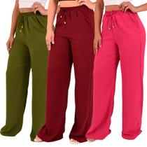 Kit 3 Calça Pantalona Feminina Cintura Alta Tendência Larga Altíssima Qualidade