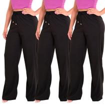 Kit 3 Calça Pantalona Feminina Cintura Alta Tendência Larga