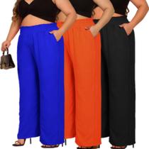 Kit 3 Calça Pantalona Plus Size Tamanho Real Confortável Elegante Linha Premium Luxo