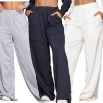 KIT 3 Calça Pantalona Wide Leg Bella Fiore Cintura Alta Flare Moletinho Moda Casual KIT 3 Calça Pantalona Wide Leg Bella Fiore Cintura Alta Flare Moletinho Moda Casual