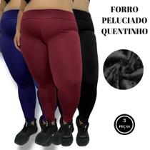KIT 3 Calça Plus Size Legging Térmica Peluciada Inverno - KIT 3 SORAIA PRETO, VINHO, MARINHO