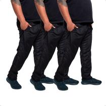 Kit 3 Calça Plus Size Masculina Tactel Treino Academia com Bolsos Laterais