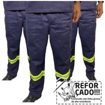 Kit 3 Calça REFORÇADA de Brim Pesado com Faixa Refletivo Uniforme Profissional de Trabalho Sinalização Para Industria Pedreiro Eletricista Soldador