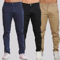 Kit 3 Calça Sarja Masculina Calca Masculino C/lycra Elastano