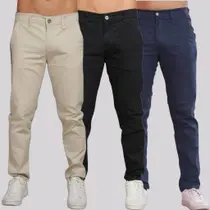Kit 3 Calça Sarja Masculina Calca Masculino C/lycra Elastano