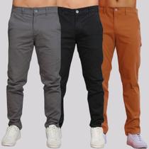 Kit 3 Calça Sarja Masculina Calca Masculino C/lycra Elastano