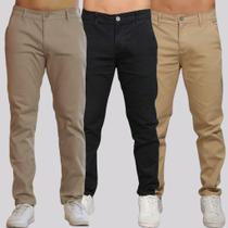 Kit 3 Calça Sarja Masculina Calca Masculino C/lycra Elastano