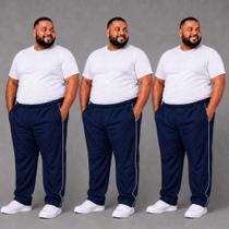 Kit 3 Calça Tactel Plus Size Masculina Esportiva Cintura Elástica Bolsos Confortável Leve Academia C