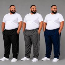 Kit 3 Calça Tactel Plus Size Masculina Esportiva Cintura Elástica Bolsos Confortável Leve Academia C