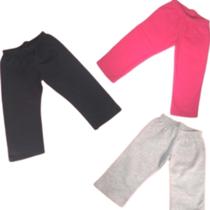 Kit 3 Calças Bebês Meninas de Moletom com Flanela sem Punho Lisas para o Frio tamanho G - Elian