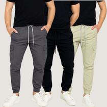 Kit 3 Calças Cargo Jogger Masculina Cordão Streetwear Punho