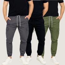 Kit 3 Calças Cargo Jogger Masculina Cordão Streetwear Punho