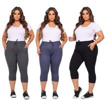 kit 3 calças corsario plus size feminina com elastano calça capri