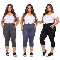 kit 3 calças corsario plus size feminina com elastano calça capri kit 3 calças corsario plus size feminina com elastano calça capri