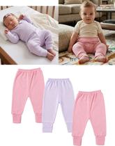 kit 3 calças Culote Mijão canelado com Virapé RN AO G Cor:2 rosa 1 lilásTamanho:RN