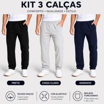 Kit 3 Calças de Moletom Básica Adulto Unissex sem punho Kit 3 Calças de Moletom Básica Adulto Unissex sem punho
