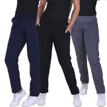 Kit 3 calças de moletom feminina algodão