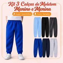 Kit 3 Calças de Moletom Infantil 100% Algodão Escola Passeio Inverno Frio Menino e Menina Unissex Kit 3 Calças de Moletom Infantil 100% Algodão Escola Passeio Inverno Frio Menino e Menina Unissex