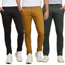 Kit 3 Calças de Sarja Chino Com Bolso Traseiro Embutido Alfaiataria Skinny