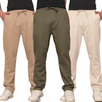 Kit 3 Calças em Linho Masculina Fashion Reta Casual Social