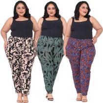 Kit 3 Calças Feminina Com Bolso Estampadas Malha Fria Kit 3 Calças Feminina Com Bolso Estampadas Malha Fria