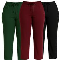 Kit 3 Calças Feminina Com Bolso Viscolycra Lisa Plus